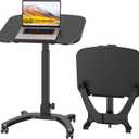 BONTEC Mobile Foldable Standing Desk, Portable Adjustable Height Desk with Gas Spring, Small Rolling Laptop Desk with Wheels for Home, Office, Bedroom, and Medical Use, 25.6" x 19.7" Desktop, Black, 650mm*480mm*724mm