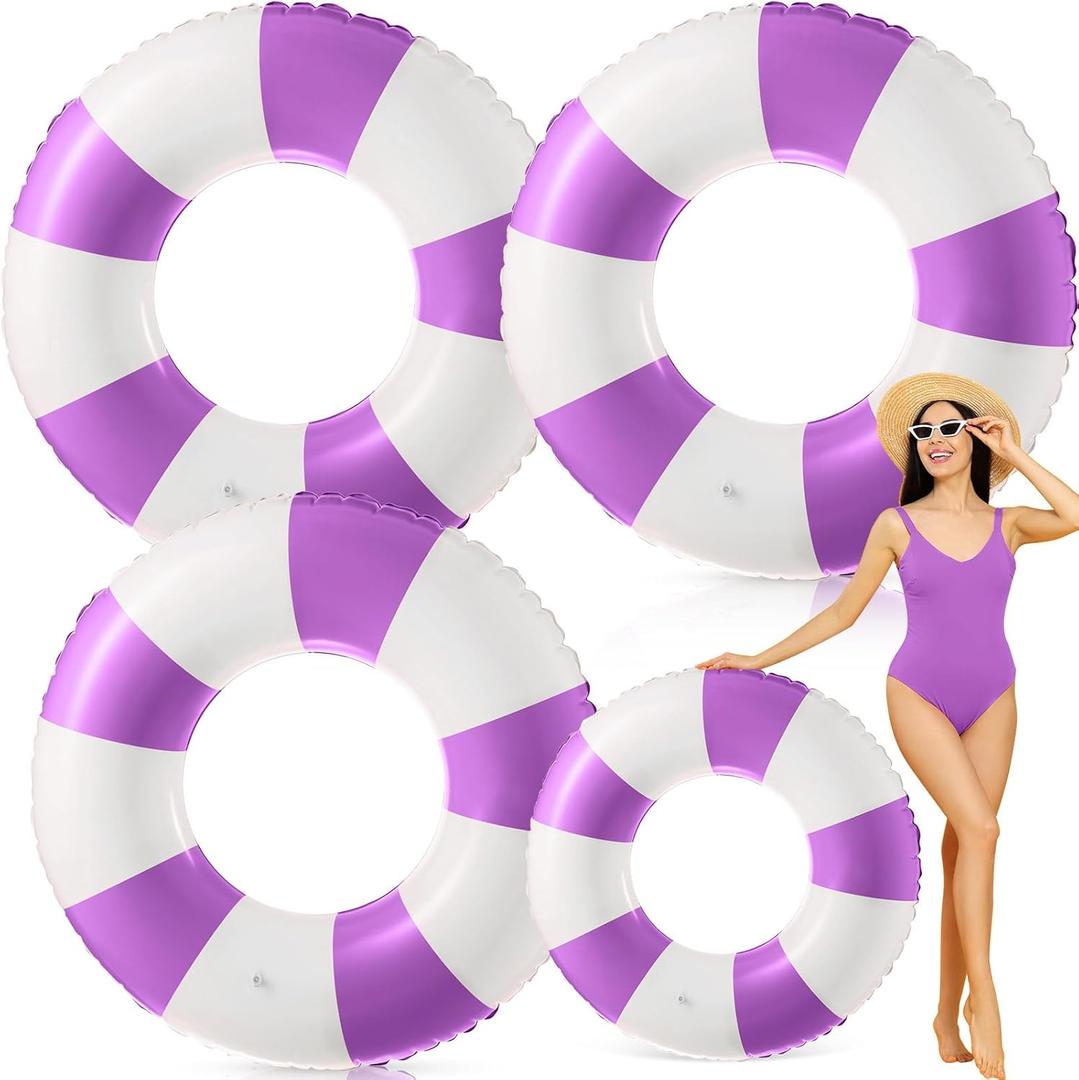 Foilswirl 47.24 Inch Jumbo Inflatable Pool Floats for Adult White Striped Pool Inner Rings Swimming Inflatable Floaties Tube Women Summer Beach Bachelorette Wedding Decor