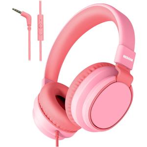 MIDOLA Kids Headphone Wired Volume Limited 85/94dB Over-Ear/On-Ear Foldable Headset with Microphone Hearing Protection Headphones for Toddler Boy Girl Child School Learning Pad Tablet Pink