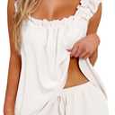 KFUBUO Womens Pajamas Set 2 Piece Ruffle Pj Soft Tank Top and Shorts Sleepwear Set Bridal Pajama for Women Set (Medium, White)