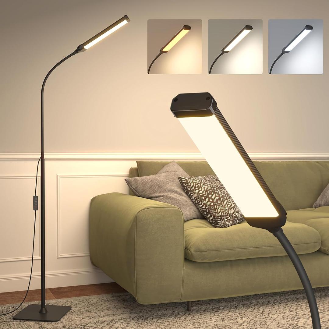 LED Floor Lamp, Reading Lamps Adjustable Stepless Colors & Brightness Standing Lamp, Nail Tech Lamp, Lash Light for Eyelash (Dark Black)