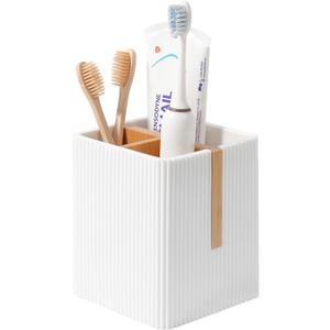rejomiik Toothbrush Holders for Bathrooms Countertop, 3 Slots Electric Tooth Brushing and Toothpaste Storage Organizer Stand for Toiletries and Beauty Accessories, White