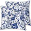 Chinoiserie Deer Throw Pillow Covers Set of 2 Couch Pillow Case Decoration Cushion Covers for Sofa Home Living Room Bedroom Outdoor 18X18 Inch