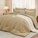 MUXHOMO 7 Pieces Full Comforter Set, Soft Bed in a Bag Full Size, All Season Bedding Set with Comforter, Flat Sheet, Fitted Sheet, Pillowcases & Shams, Khaki (Full(82"x86"))