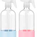 2 Pack Glass Spray Bottles with Silicone Sleeve, 16 oz Empty Refillable Containers with Adjustable Spray Nozzles, Spray Bottles for Hair, Cleaning Solutions and Plants Blue&Pink