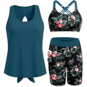 Daci Women 3 Piece Tankini Swimsuits - Athletic Swim Tank Top with Bra Bathing Suit with Shorts Modest Swimwear 2026 (L)