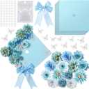 MotiMind 41 Pcs Blue DIY Graduation Cap Decoration Kit, Grad Cap Decorations Grad Hat Topper Faux Assorted Flowers Bows 3D Cream Construction Paper Butterfly Stickers Pearl Adhesive Dots