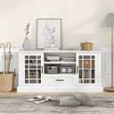 TV Stand for TVs up to 70 with Glass Doors Cubbies and Drawer