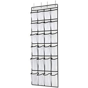 SAVERHO Over The Door Shoe Organizer, Hanging Shoe Organizer with 24 Mesh Large Pockets Door Shoe Rack Organizer for Men Women Kids Hanging Shoe Storage Bag.(White