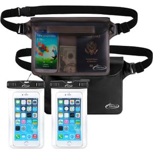 AiRunTech Waterproof Fanny Pack, Waterproof Phone Pouch for iPhone 16 15 14 13 12 11 Pro Max,IPX8 Dry Bag for Snorkeling Beach Cruise Kayaking Pool Swimming(Two Phone Cases+ Two Waist Bags Set)