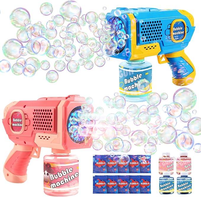 2 Pack Bubble Guns with Bubbles Solution: Automatic Bubble Maker Machine for Boys Girls, Bubble Guns Outdoor Toys for Toddlers, Party, Wedding Birthday Gifts for Ages 3 4 5 6 7 8 Year Old Kid