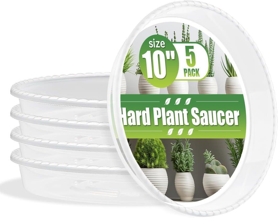 5 Pack Plant Saucer 10 Inch Clear Plant Trays for Pots Thickened Transparent Plant Saucer Tray Indoor and Outdoor Pot Saucer