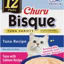 INABA Churu Bisque for Cats, Creamy Lickable Pure Side Dish with Vitamin E, 1.4 Ounces per Pouch, 12 Pouches, Tuna Variety (EXP 02/14/27)