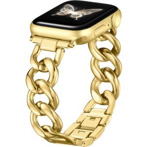 DaQin Gold Band Compatible with Apple Watch Bands for Women, Metal Chain Link Steel Replacement Accessories Bracelet for iWatch Bands Series 10 9 8 7 6 5 4 3 2 1 SE, Size: 38mm/40mm/41mm/42mm(Series 10)