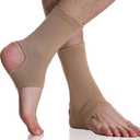 NeoTech Care Ankle Support Sleeve - Open Heel, Light, Elastic & Breathable Knitted Fabric - Medium Compression - For Men, Women, Kids - Right or Left Foot (Beige Color, Size L, 1 Pair)