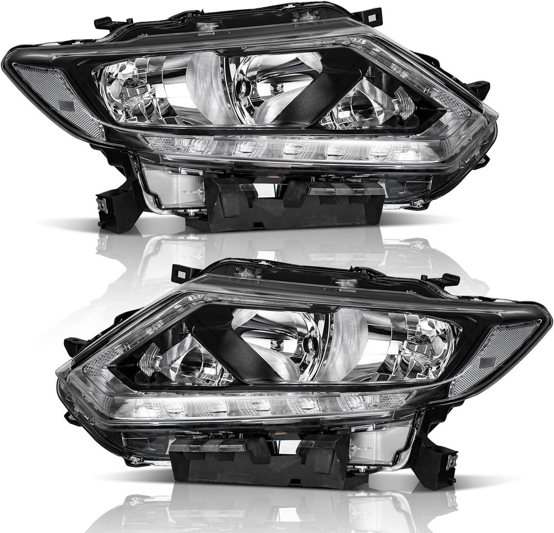 Headlights for 2014 2015 2016 Nissan Rogue with LED DRL Strip