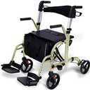 WINLOVE 2 in 1 Rollator Walkers for Seniors with Padded Seat- Medical Transport Chair Walker with Adjustable Handle and Reversible Backrest(Champagne)