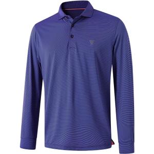 M MAELREG Short and Long Sleeve Polo Shirts for Men Dry Fit Performance Moisture Wicking Sport Pin Striped Mens Golf Shirts (Blue, S)