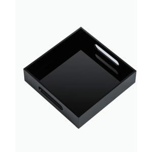 KEVLANG Black Sturdy Acrylic Tray with Handles-8x8 Inch- Countertop Organizer Tray for Kitchen,Bathroom,Office- Storage Box for Cosmetics, Jewelry,Toiletries,Toy,Gadgets