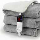 blunique Heated Blanket Electric Throw Waffle, 50x60 Inches Sherpa Fleece Fast Heating Blanket 6 Heating Levels & 4 Hours Auto Off ETL Certification, Grey Throw
