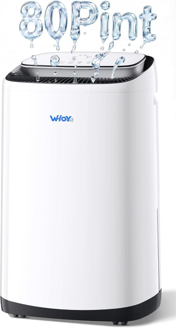80 Pints Dehumidifier for Basement up to 5,000 Sq. Ft, Smart App Control & Intelligent Humidistat, 50 Pint (2023 DOE Standard) with Drain Hose, Ultra Quiet & Energy Efficient for Home, Garage
