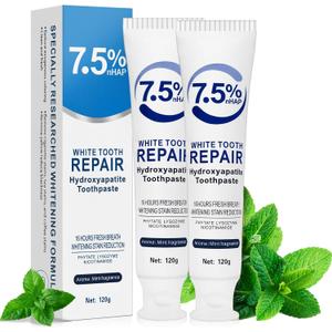 Nano Hydroxyapatite Toothpaste 7.5% (FluorideFree), Remineralizing & Enamel Protection, Dentist Recommended for Sensitive Teeth & Kids, Refreshing Mint Whitening Toothpaste (2Pack, Mint)