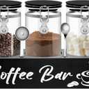 MACIFECI Glass Coffee Containers with Shelf Coffee Station Organizer 54oz Black Glass Coffees Bean Storage Canister with Spoon Coffee Canister Set Kitchen Food Storage Jars for Coffee/Sugar/Candy, Black