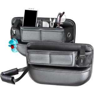 2 Pack Car Seat Gap Filler Organizer for SUV Truck Universal PU Leather Storage Box with Seats Belt Holder Automotive Consoles Side Gaps Small Things Catcher Auto Essentials Accessories for Women Men (Seat Gap Between 0.4''-0.8'')