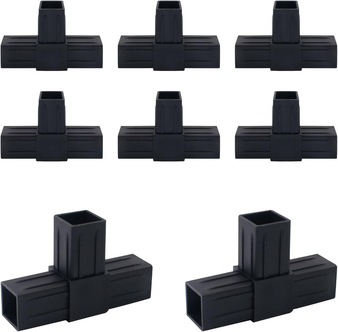 8 PCS 1''/25mm Plastic Square Tube Connector, 3-Way T-Shaped Pipe Fitting, Suitable for OD 25mm/1'' Square Tube, Corner Joint Connector for Shelf, Fence, Handrails (Black)