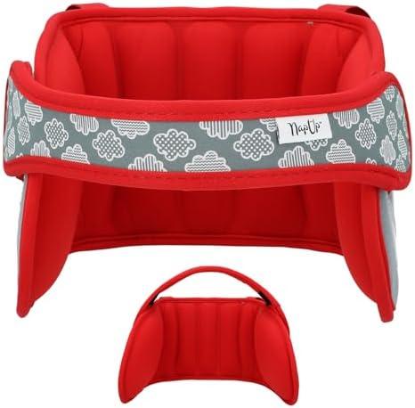 NAPUP Adjustable Carseat Head Support for Sleeping Kids & Toddlers - Safe, Comfortable & Breathable (Red)