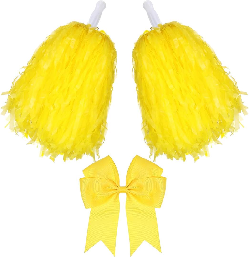 Hotop 3 Pcs 10 in Cheerleading Pom Poms and Large Cheerleader Hair Bow Cheer Pompoms Cheerleading Accessories for Sport Events Dance Party Basketball Football Team