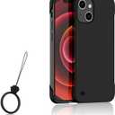 Slim Borderless for iPhone 14 Plus Phone Case 6.7"(2022) Ultra-Thin Lightweight Frameless Matte Hard PC Cover Case with Pull Ring Shockproof Non Slip Rope,Suppor Wireless Charging-Black