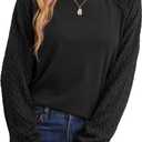 Saloogoe Sweatshirts for Women Crewneck Cable Knit Sleeve Sweaters Lightweight Fashion 2025 (Black, M)