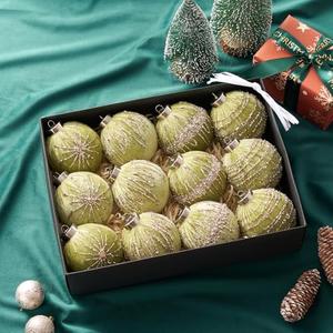 Christmas Balls Ornaments,12 pcs Hand-Painted Shatterproof Velvet Christmas Tree Decorations with Hanging Ribbon for Xmas Tree Wedding Holiday Party Home Decor(Olive Green)