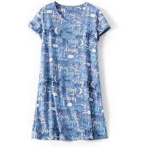 Inadays Women's Cotton Nightgown Sleepwear Short Sleeves Nightshirt Casual Print Sleepdress Loose Comfy Pajama XL