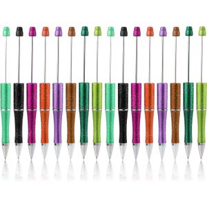 16pcs Beadable Ballpoint Pen, Plastic DIY Bead Pens Black Ink Ballpoint Pen with Refills for Kid Students Office School Supplies (8 Colors)
