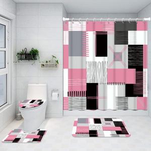 All Smiles Shower Curtain Sets Pink Bathroom Sets with Shower Curtains and Rugs Modern Home Bathroom Dcor Accessories,Shower Curtains Waterproof with Non-Slip Rugs Toilet Lid Cover and Bath Mat