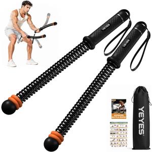 2 x YEYES Weighted Ropeless Battle Ropes - Heavy Duty Cordless Workout Ropes with Steel Spring Resistance for HIIT & Home Gym, Compact Full Body Fitness Equipment for Men & Women(Black)