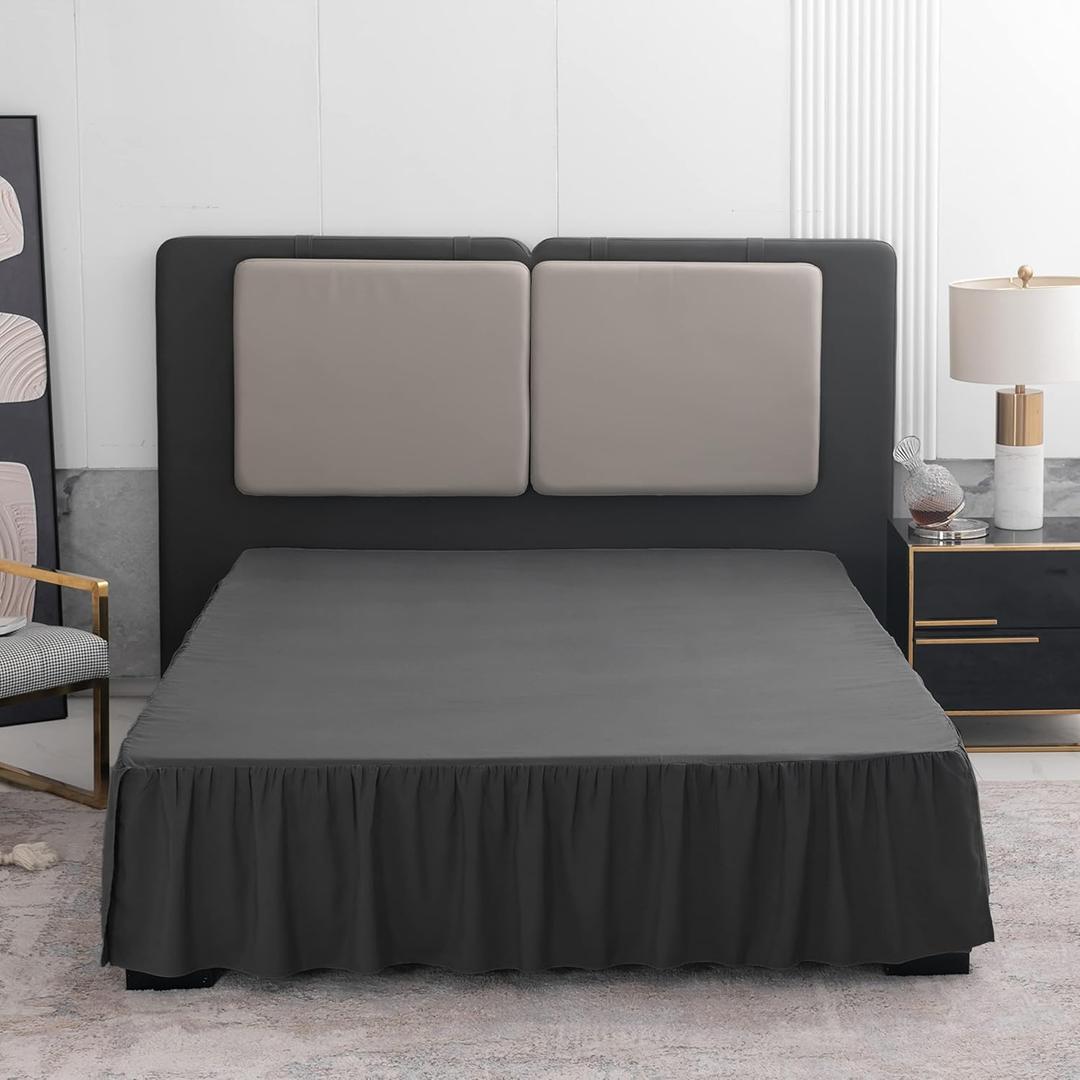 Black Bed Skirt Queen Size Ruffled Bed Skirt with Split Corners, Queen Bed Skirt 14 Inch Drop, TSUTOMI Queen Size Bed Skirt Black for Ruffled Bed Skirt with Split Corners, Bed Skirts Queen Size