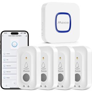 MAXCIO Wi-Fi Water Leak Detector 4 Pack, Smart Water Wireless Sensor with 110dB Adjustable Alarm, APP, SMS, Phone Notifications, 1640ft Transmission Range, Suitable for Basement, Bathroom, and Kitchen