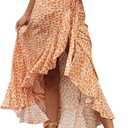 BerryGo Women's Boho Floral Wrap Maxi Skirt High Waisted Long Skirt with Slit (12, Orange)