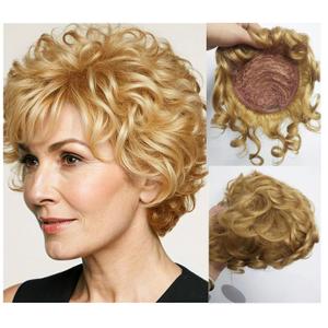 Natural Human Hair Topper Closure Curly Hair Topper Clip in Hairpiece Short Curly Hair Weaving Hair Replacement Wiglet for Women with Thinning Hair 13x13cm 10inch Honey Blonde Color