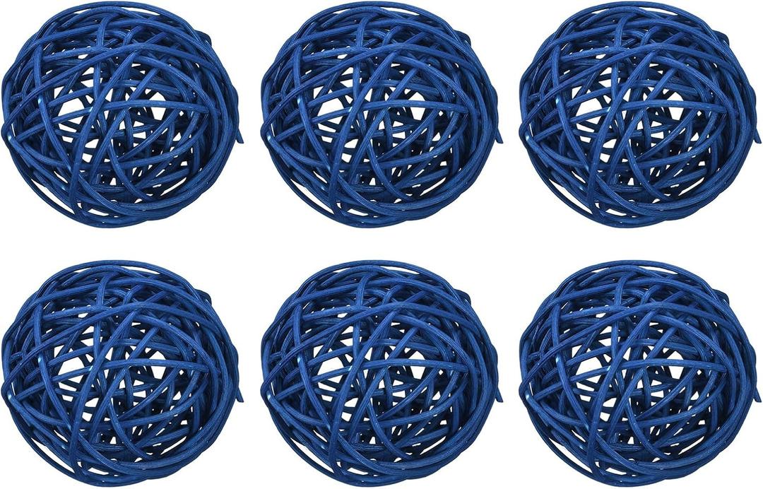 MECCANIXITY 6 Pcs Wicker Rattan Balls 3.2 Inch Rattan Decorative Balls Vase Fillers for Wedding Party Centerpiece Bowls Home Decoration Lake Blue