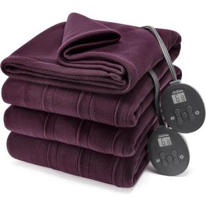 Sunbeam Royal Ultra Fleece Heated Electric Blanket King Size, 90" x 100", 12 Heat Settings, 12-Hour Selectable Auto Shut-Off, Fast Heating, Machine Washable, Warm and Cozy, Claret
