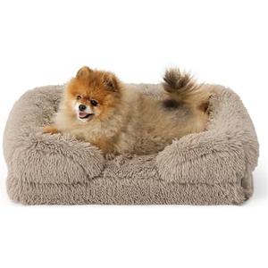 Bedsure Orthopedic Dog Beds for Small Dogs - Washable Small Dog Cat Bed Waterproof, Comfort Pet Couch Sofa with Washable Removable Cover, Pets Bed with Nonskid Bottom, Long Faux Fur-Taupe, 24"