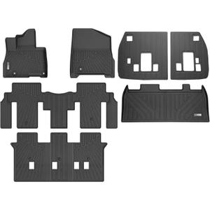 Floor Mats & Cargo Liner for 2025 2026 Kia Carnival Hybrid MPV (Hybrid 8 Passenger Models Only),TPE All Weather Rubber Car Mats(Trunk Mat+Backrest Mat+Floor Mat)