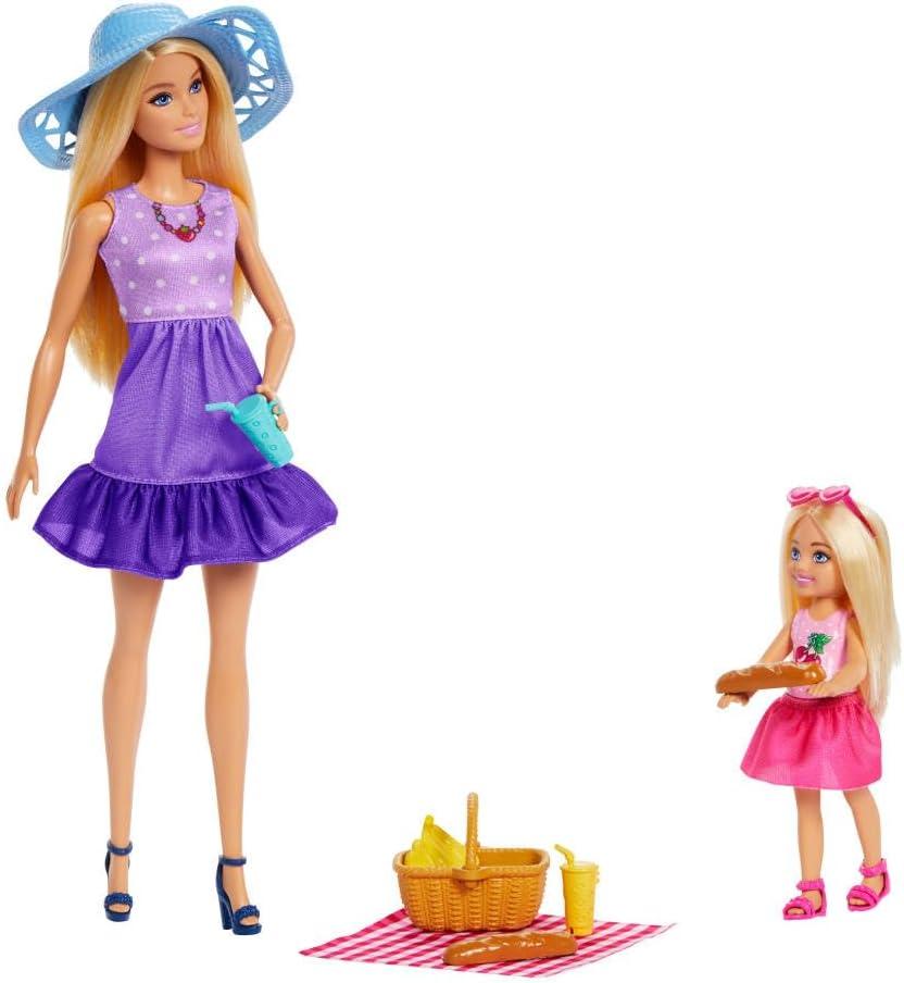 Barbie Family & Friends Dolls & Accessories Playset, Picnic-Themed Playset with Fashion & Small Dolls, Plus 9 Pieces Including Food