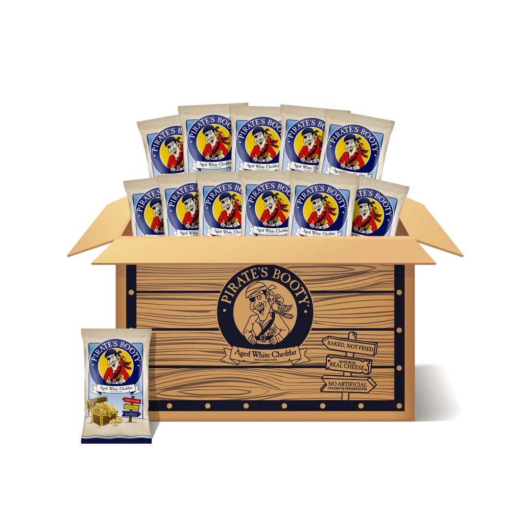 Pirate's Booty Aged White Cheddar Cheese Puffs, Gluten-Free, Kids Snacks, 1oz (12ct) (EXP 11/18/26)