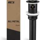 KES Bathroom Sink Drain with Overflow Vessel Sink Stopper Pop Up Drain Assembly Matt Black for 1.6"-1.9" Sink Hole, All Metal Rustproof Brass and 304 Stainless Steel, S2008A-BK
