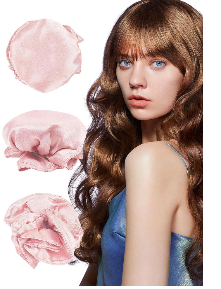 6 Pcs Heatless Hair Curling Set with Satin Overnight Headbands - Creates Beautiful Curls Without Heat Damage (pale pink)